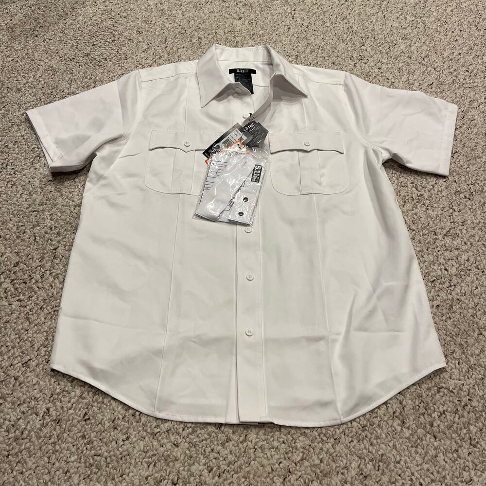 NEW 5.11 Tactical Uniform Shirt White M Flap Chest Pockets Utility Casual